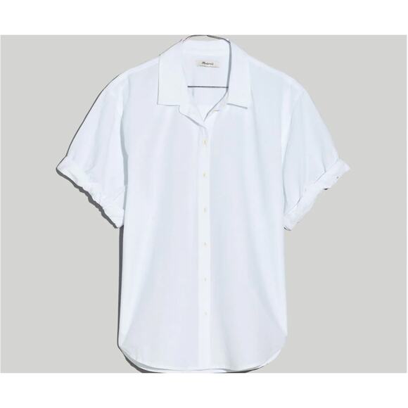 NWT Madewell White Button Short Sleeve Cotton Linen Blend Slim Central Shirt-XL - Picture 5 of 15